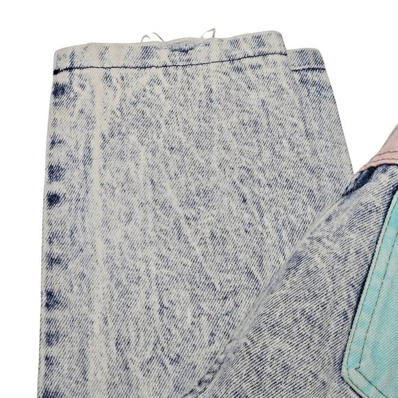 80s Acid Wash Cap Ferrat Denim Blue Jean Pink Blue High Waisted Mom Jeans Size 7 - Picture 12 of 13